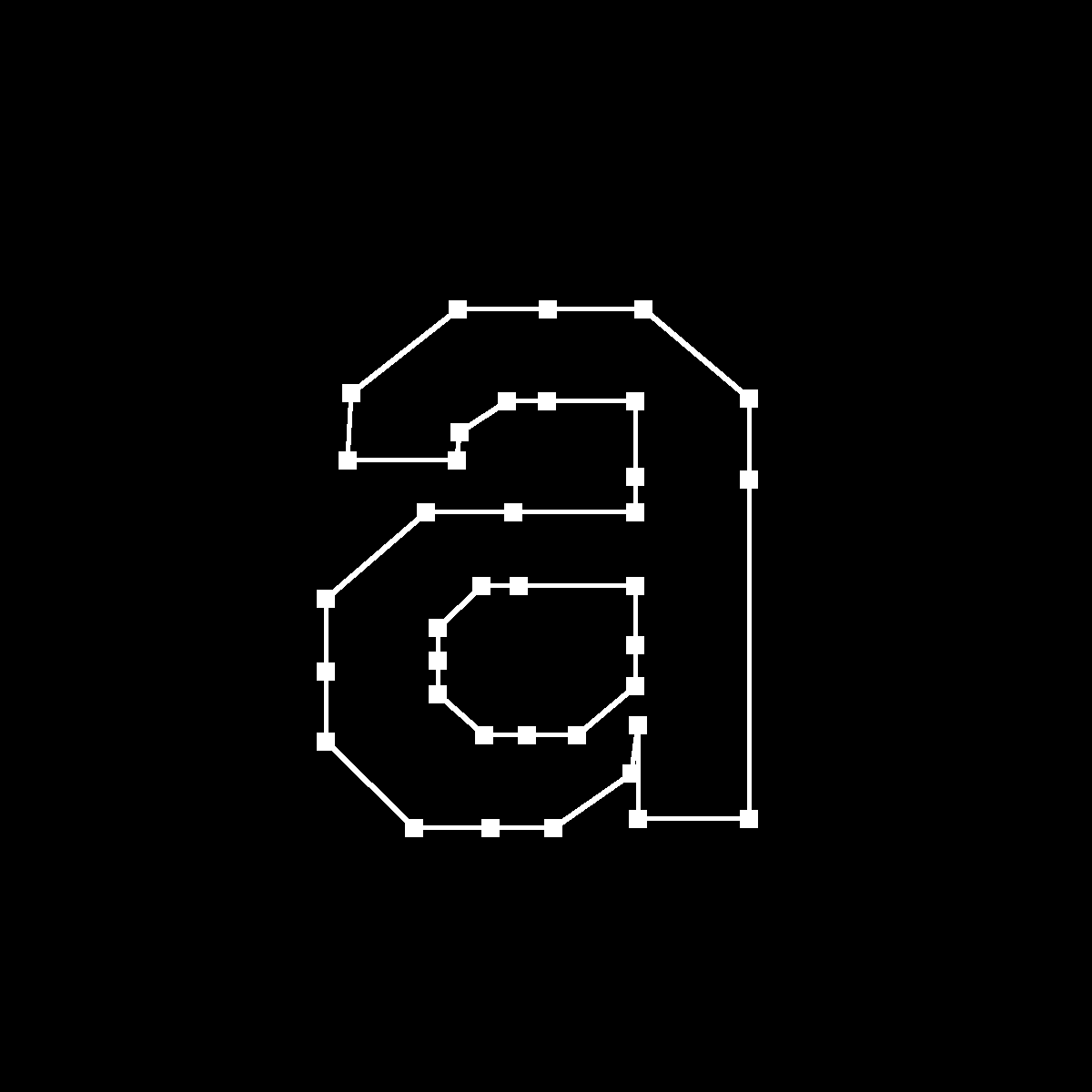 Glyph "a" rendered by straight lines
